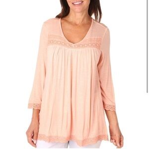 CUPIO Womens Heathered Knit Crochet 3/4 Sleeve Women’s Top (Sz L)